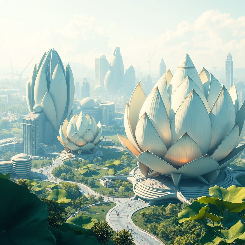Futuristic Lotus Cityscape in Sci-Fi Style
