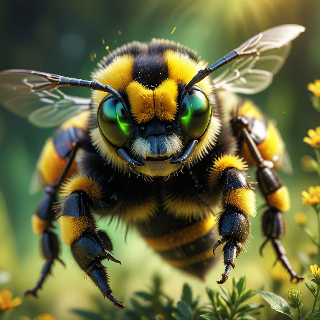 Nervous Bumblebee Macro Photography in Vibrant Digital Art