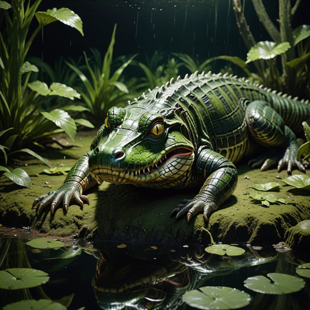 Surreal Hybrid Creature in Mottled Water