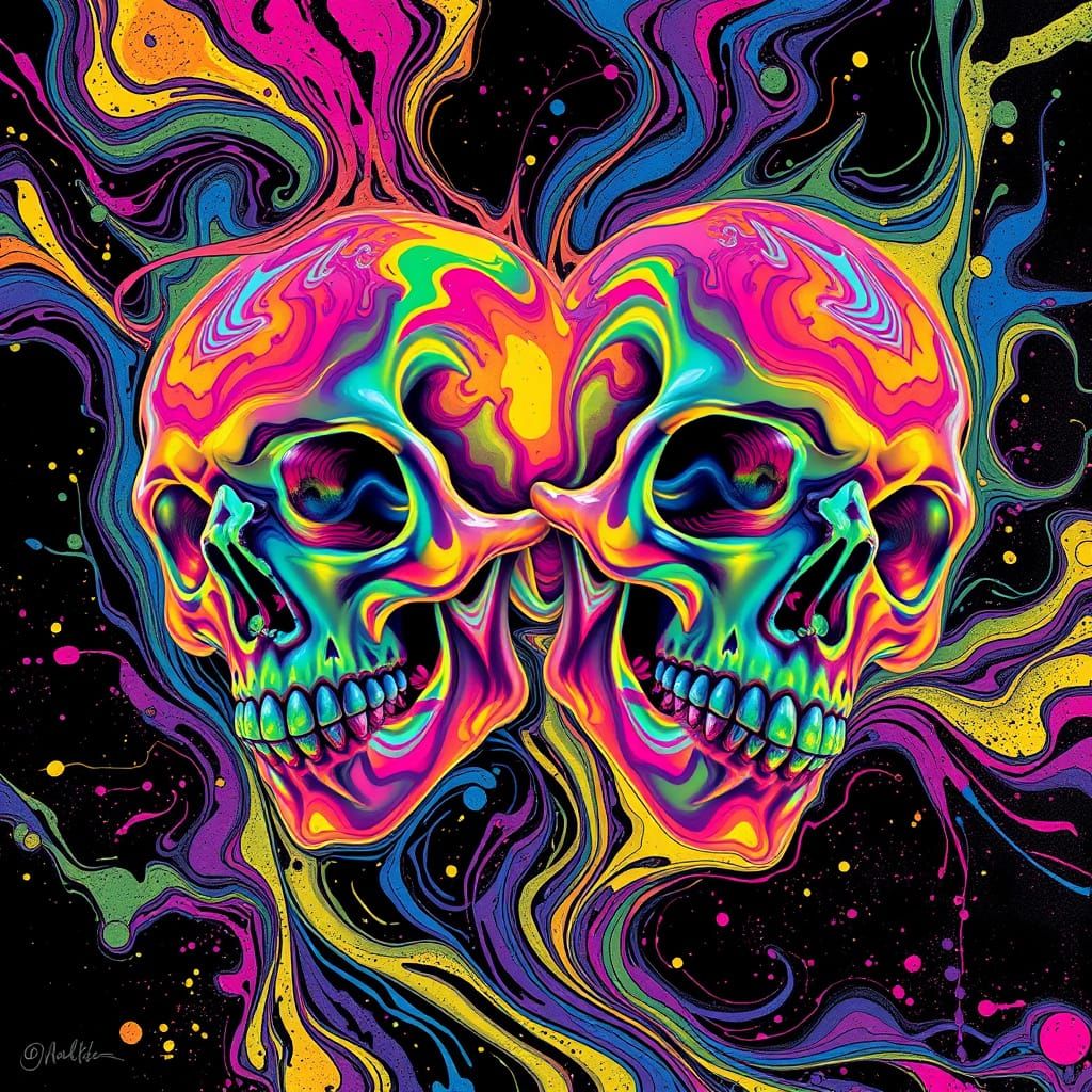 Psychedelic Skulls: Vibrant Soap Vesicles in Graffiti Style