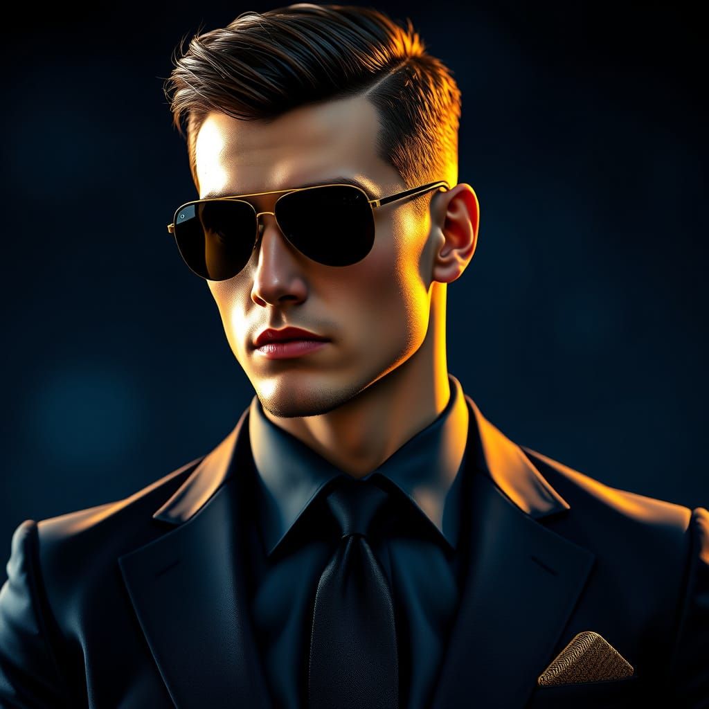 Futuristic Mafia Icon in Luxe Navy Suit