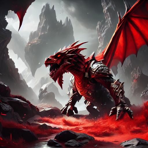 Silver Red Dragonborn Collapses Ship in Fantasy Art