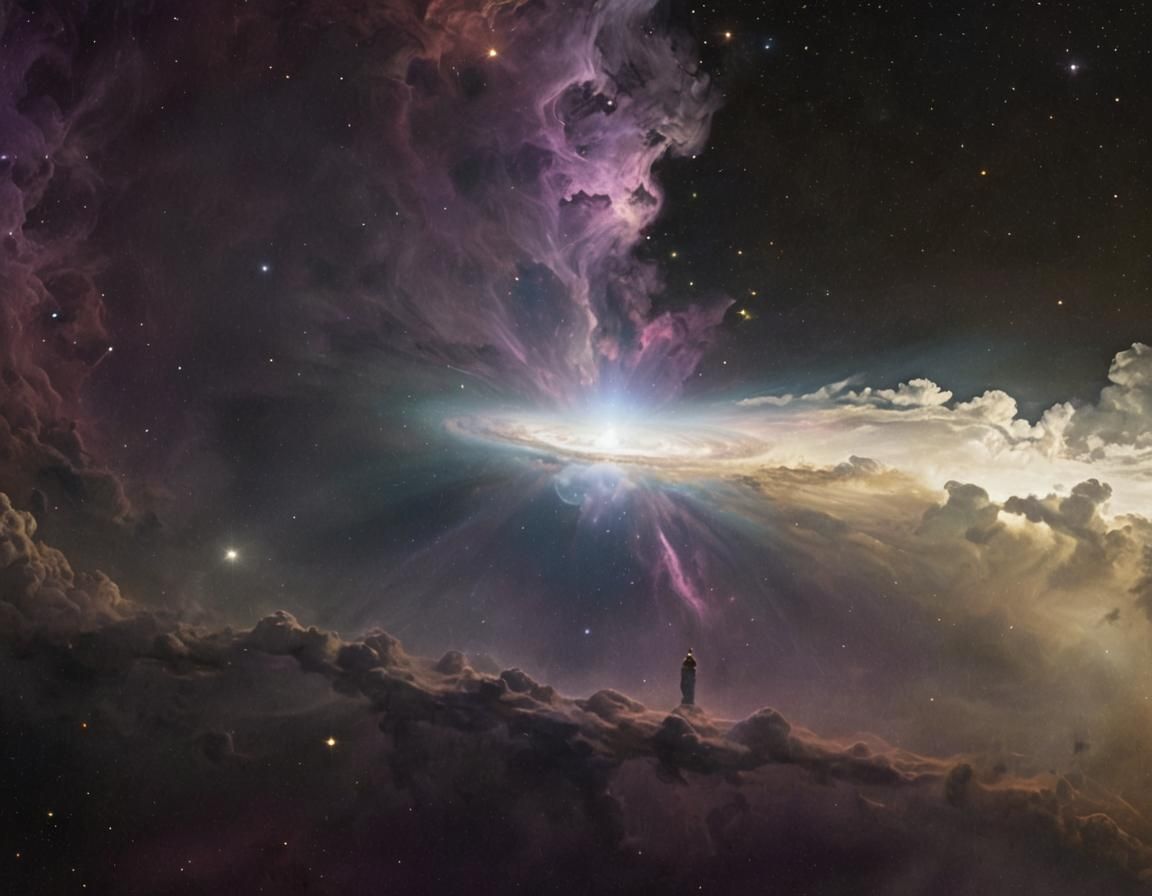 Glowing Golden Grail Floating in Vibrant Nebula