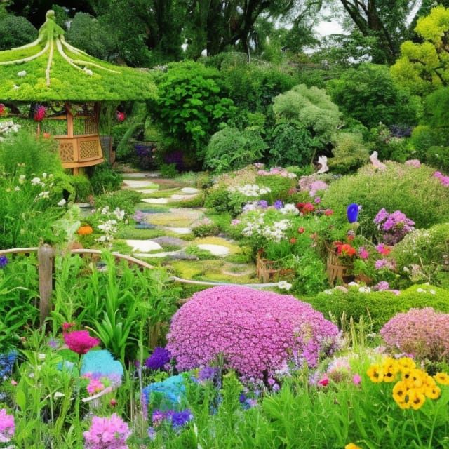 Whimsical Garden Coloring Page in Bold Outline