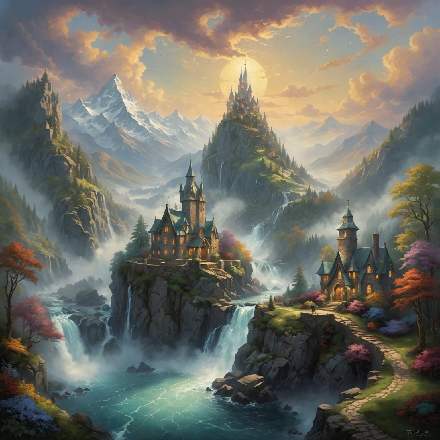 Ethereal God in Misty, Hyperdetailed Landscape