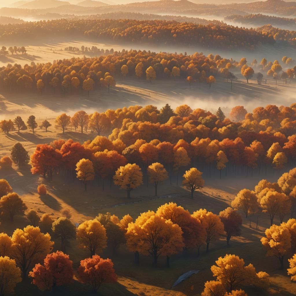 Autumn Trees at Sunrise: Fantasy Matte Painting