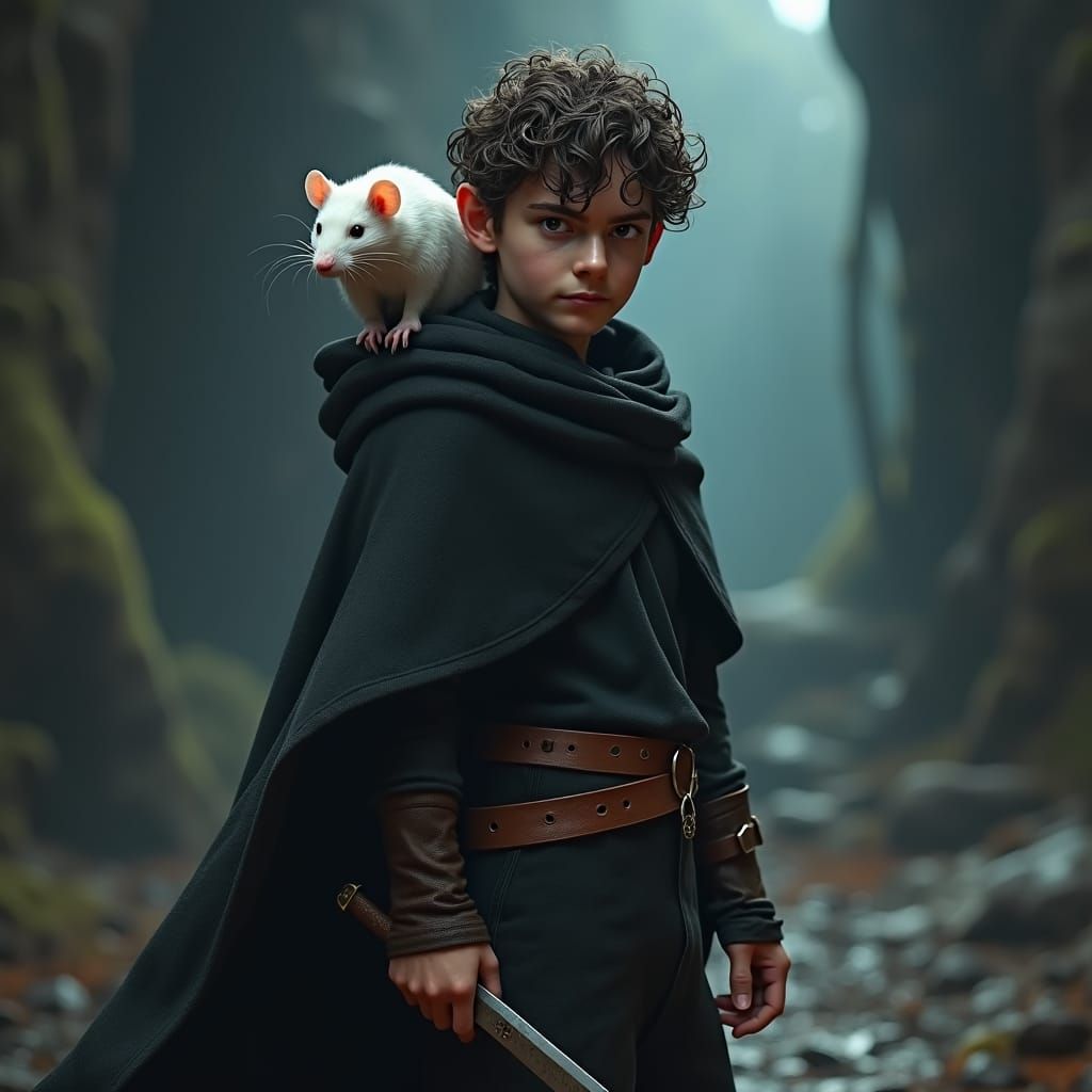 Halfling Teenager with Rat, 3D Rendered Fantasy Art