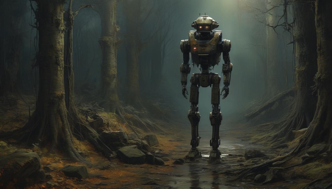 Eerie Gothic Robot Masterpiece in Surreal Setting