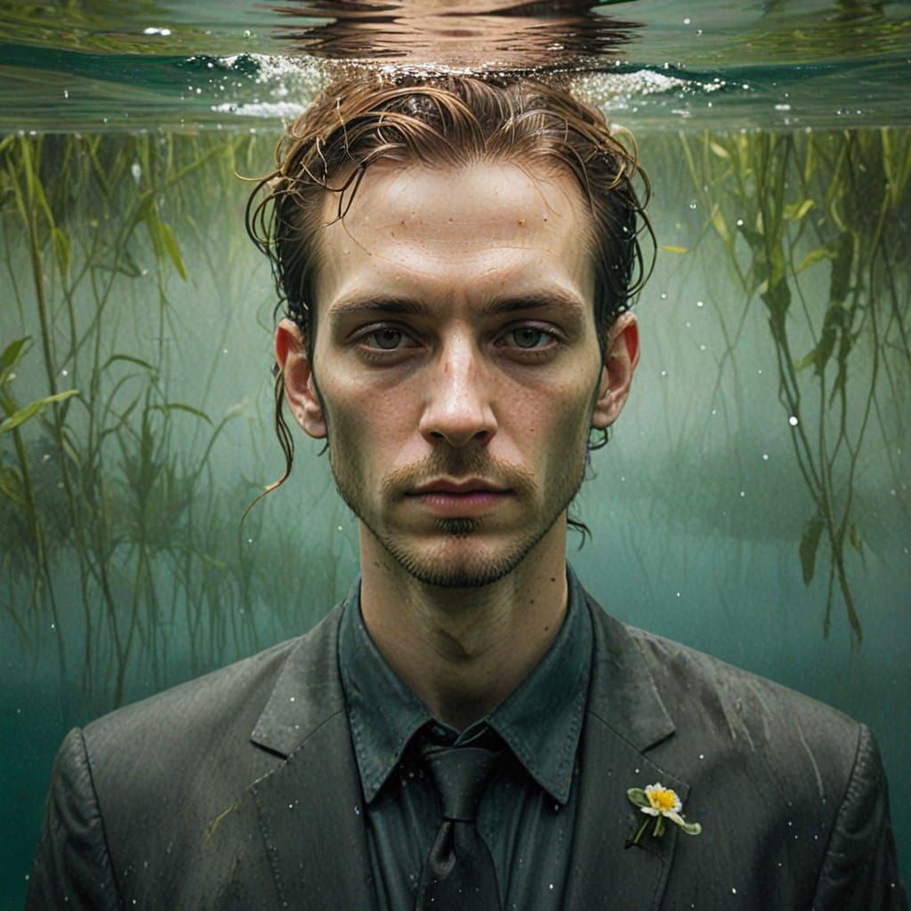 Underwater Surrealist Portrait in Cyberpunk Style