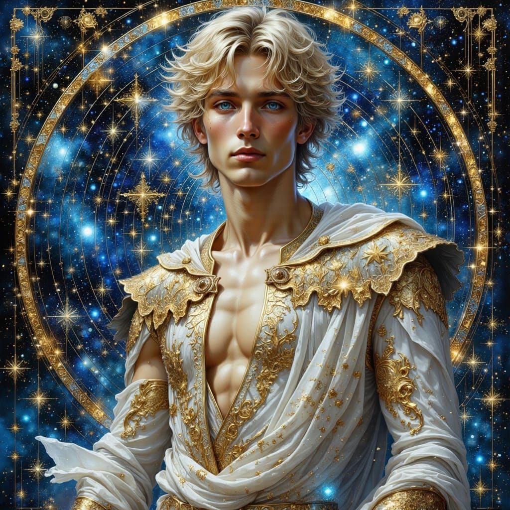Celestial Man in Hall of Mirrors, Art Nouveau Style