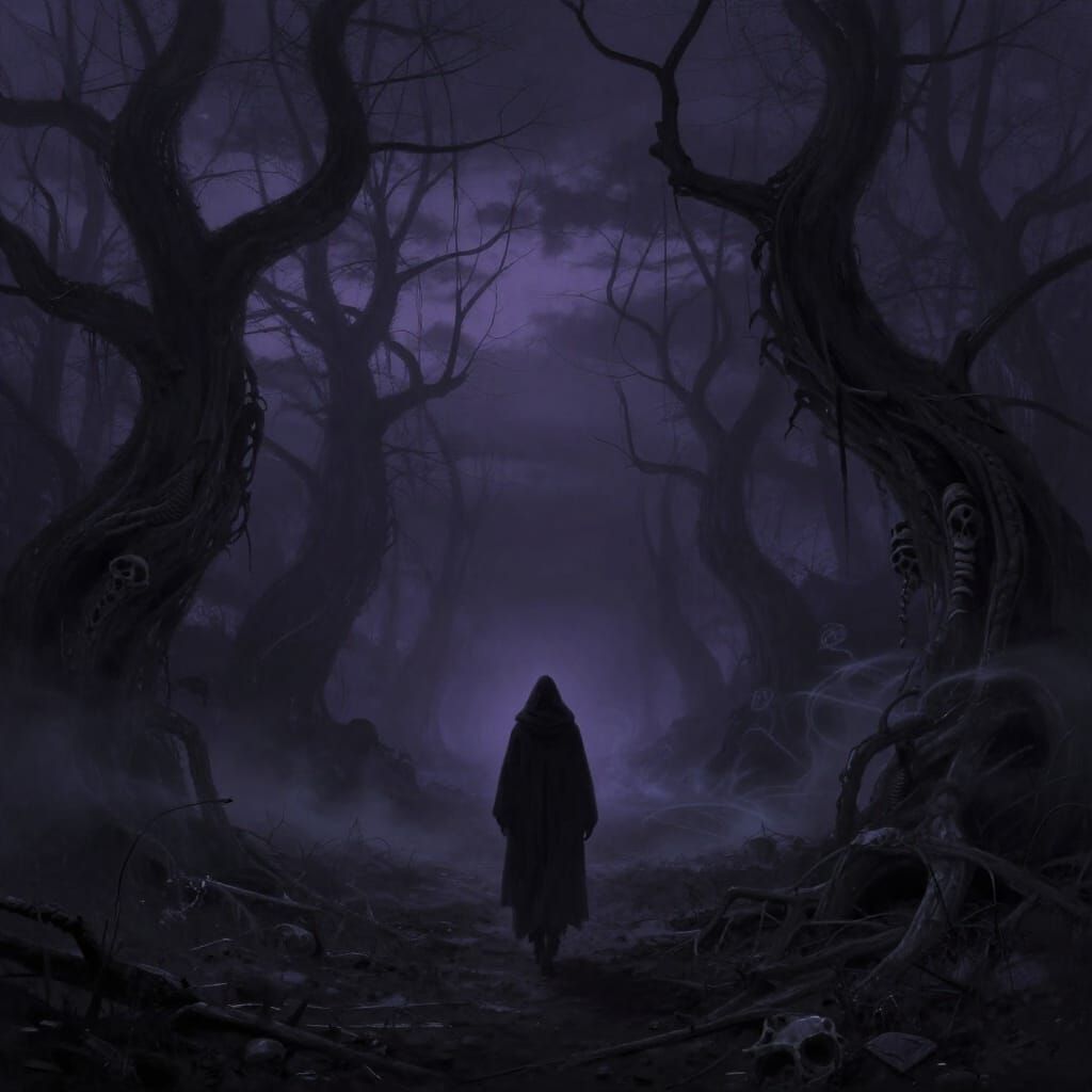 Ominous Figure in Shadowed Valley Digital Painting