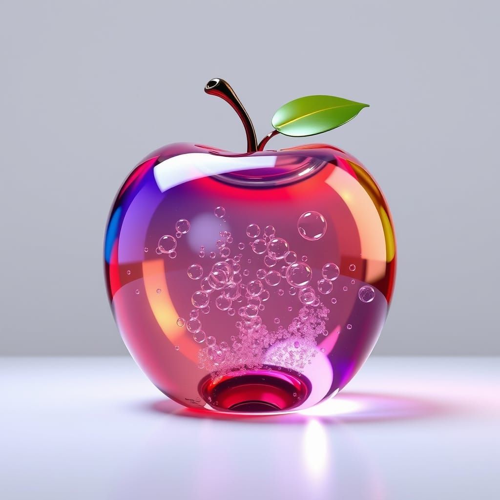 Translucent Glass Apple: Hyperrealistic 3D Render