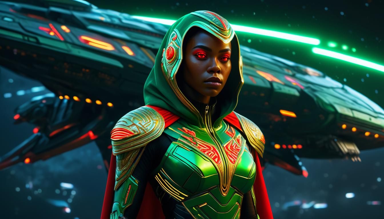 Cybernetic Woman in Space Armor with Red Eye