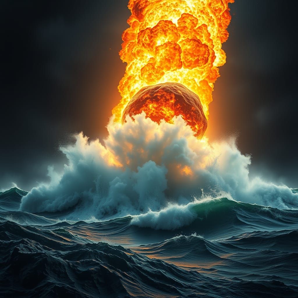 Meteor Impact Tsunami in Photorealistic Chaos