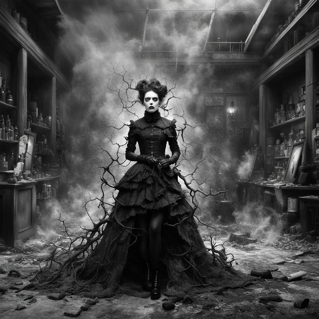 Gothic Model in Cyberpunk Chaos: A Digital Art Piece