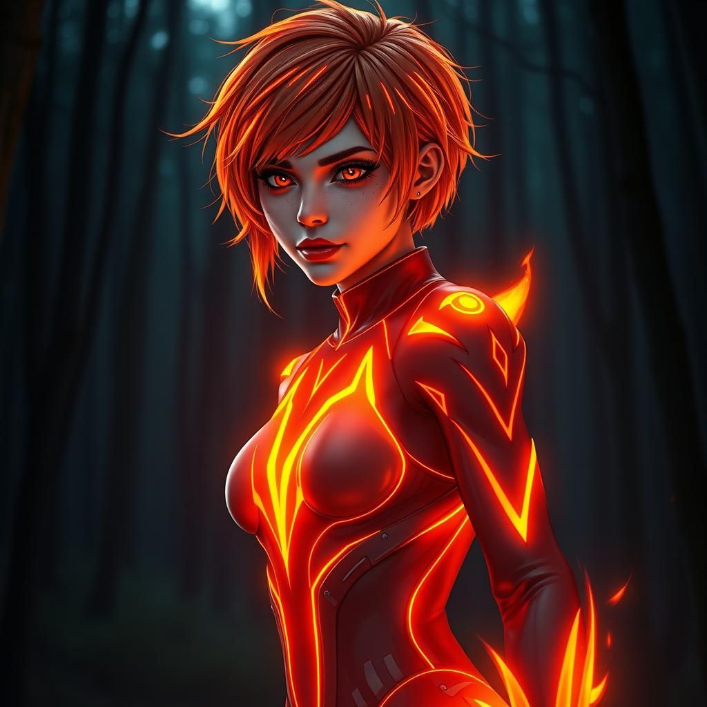 Phosphorus Woman Lights Forest in Digital Art Style