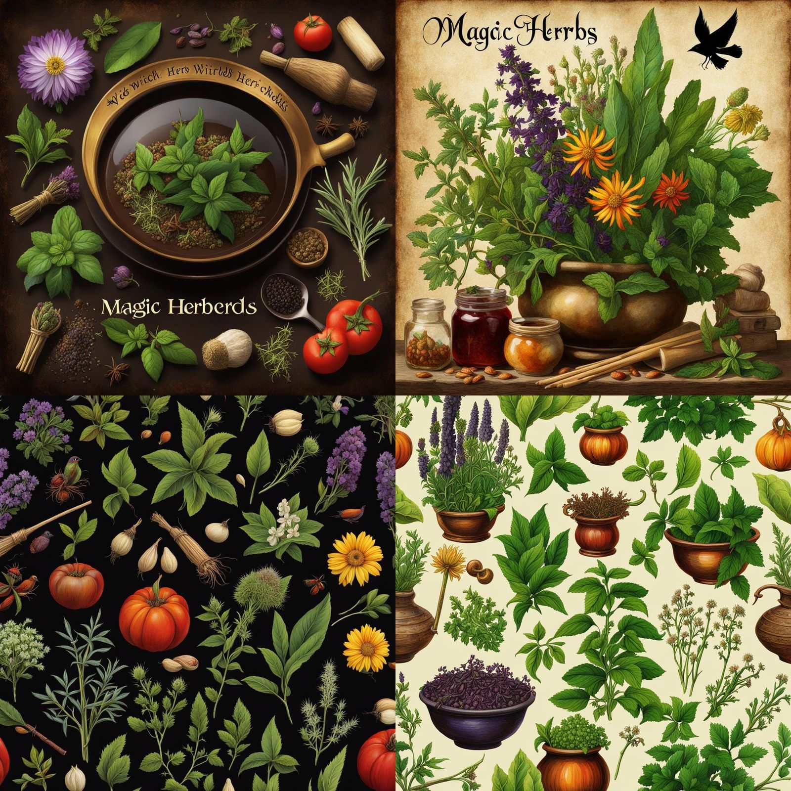 Magic Witchcraft Herbs Book Cover in Digital Art