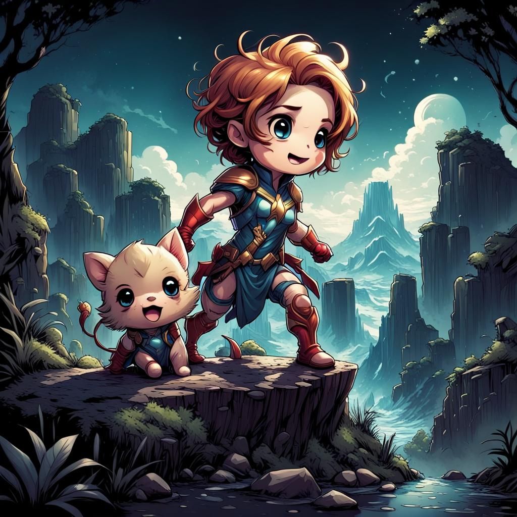 Cute Chibi Character with Comic Book Art Style
