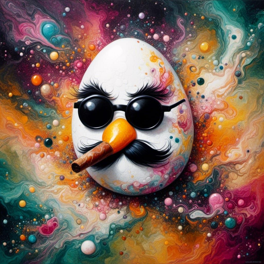 Angry Egg with Cigar in Watercolor Style