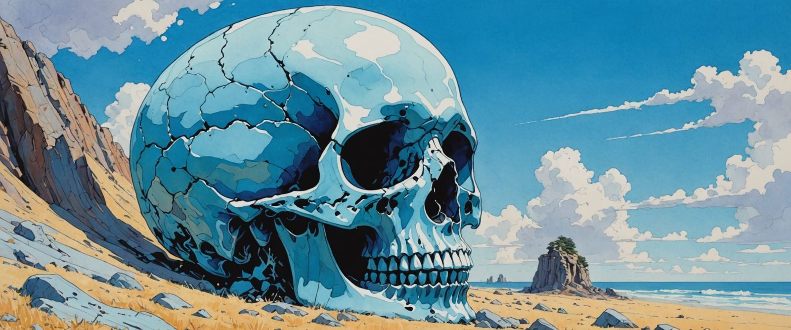 Melting Skull in Gouache and Watercolor Style