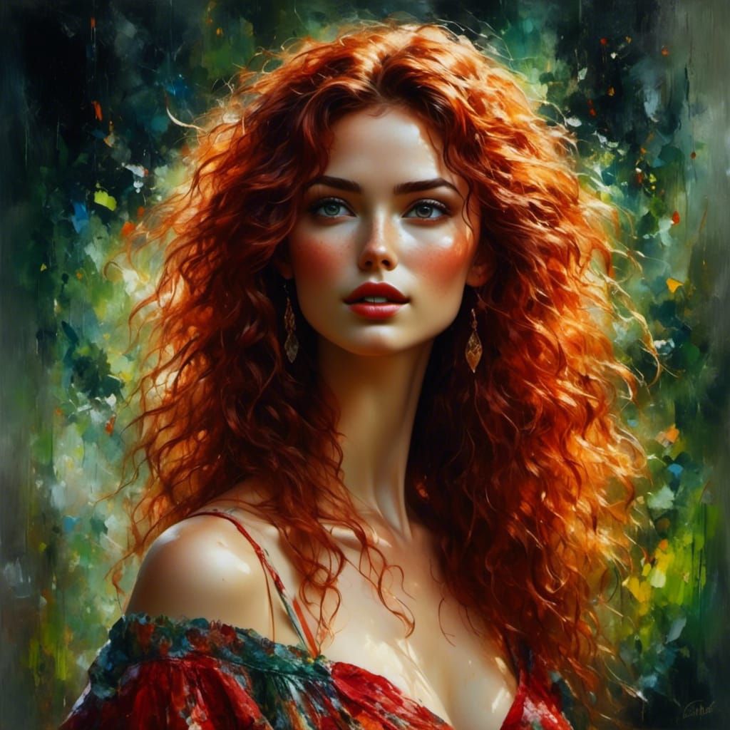 Portrait of a Freckled Redhead with Brush Strokes