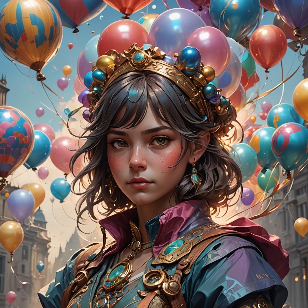 Hyperdetailed Catballoon Portrait in Art Nouveau Style