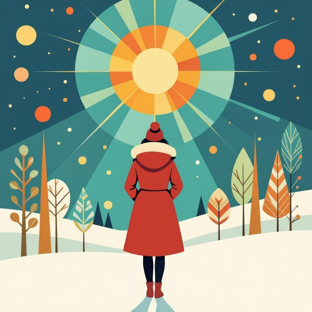Radiant Winter Solstice Scene in Geometric Style