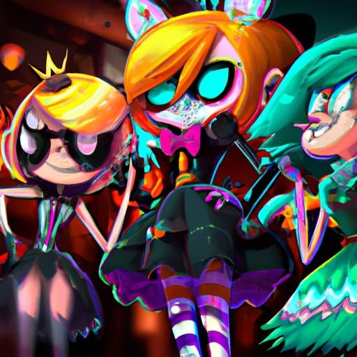 Dark Powerpuff Girls Illustration in Horror Fantasy Style
