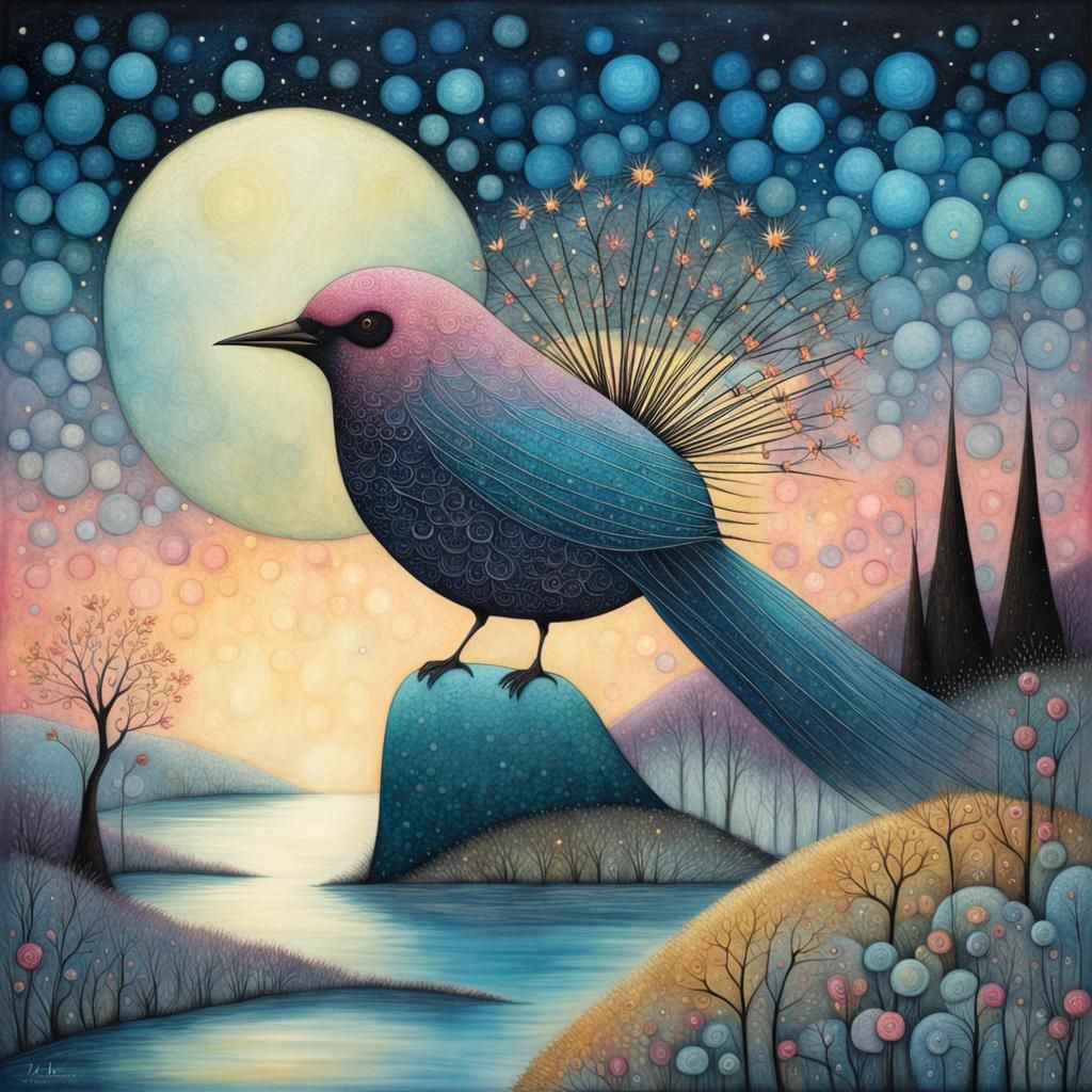 Dreamlike Bird in Art Brut Style