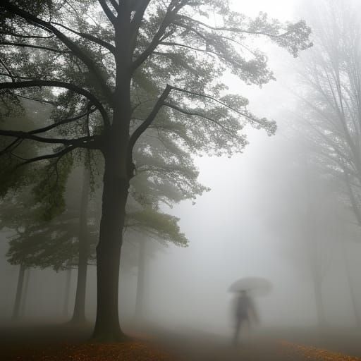 Eerie Fog in a Haunted Mysterious Forest