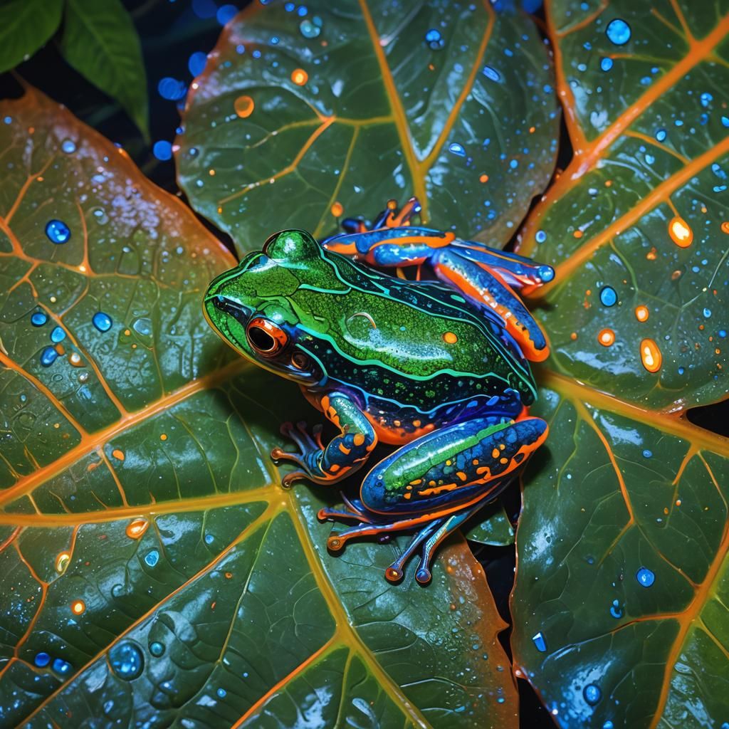 Bioluminescent Frog in Abstract Neon Jungle