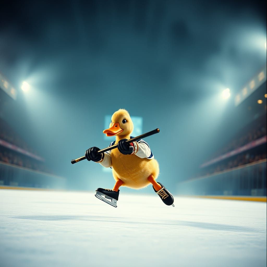 Dramatic Duck Speeds Across Frosty Hockey Rink in Cinematic ...