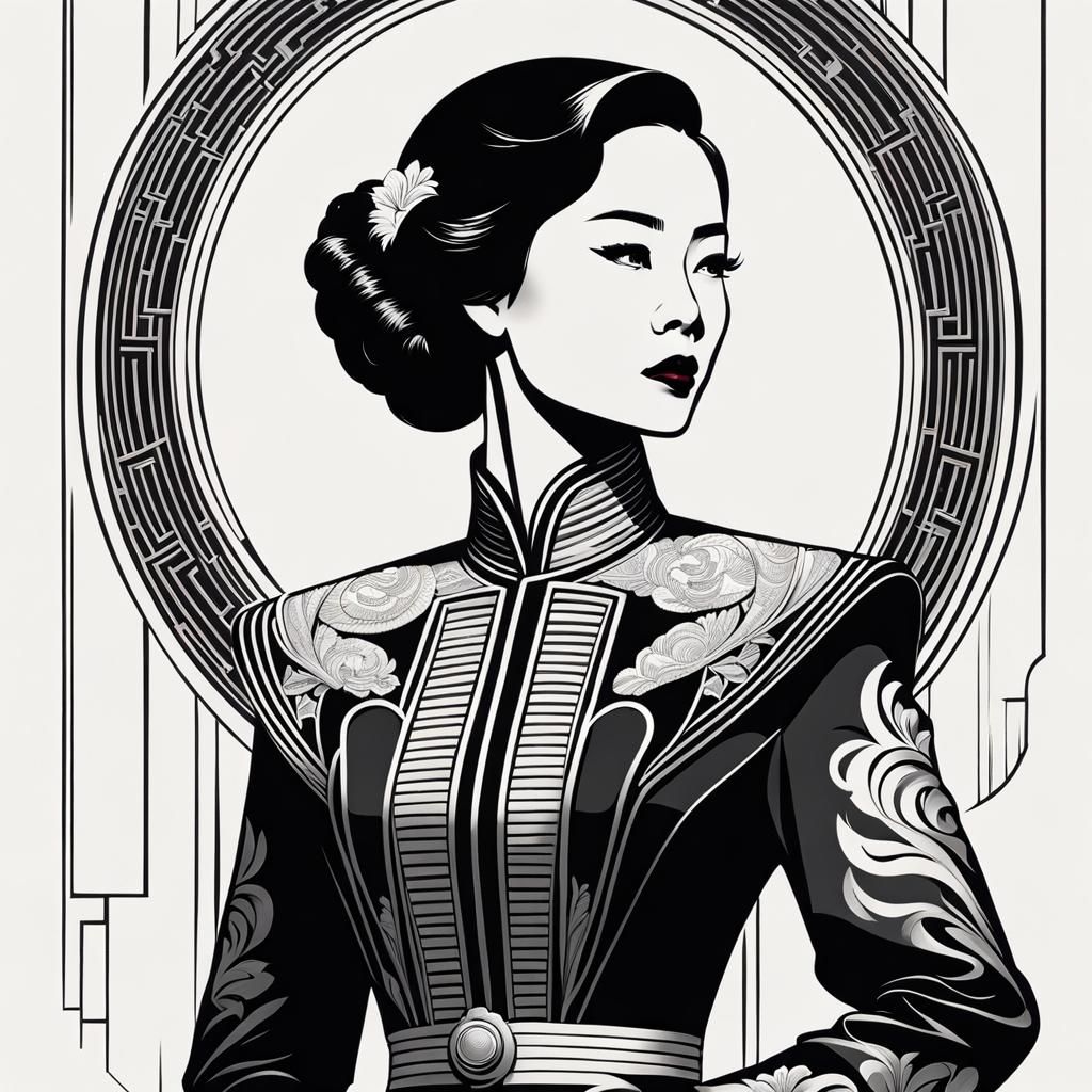 Retro Sci-Fi Vietnamese Singer in Art Deco Style