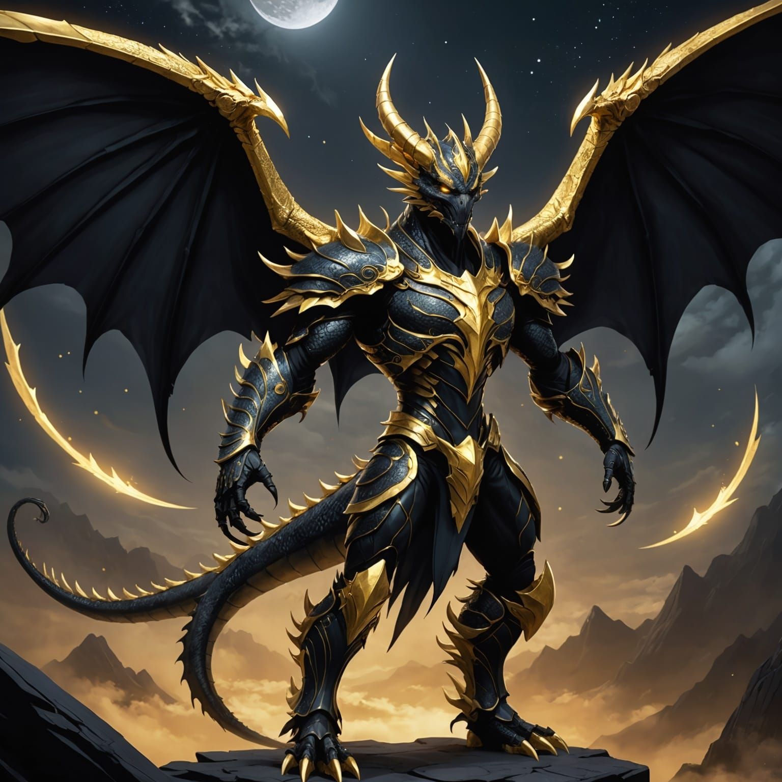 Dragonoid Humanoid in Gold and Obsidian
