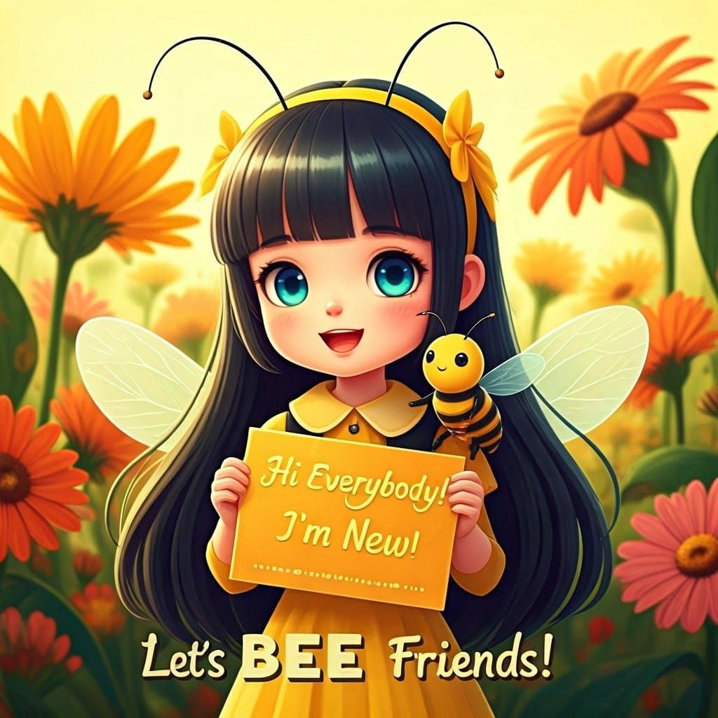 Origami-Inspired Bumblebee Girl with Vibrant Smile and Frien...