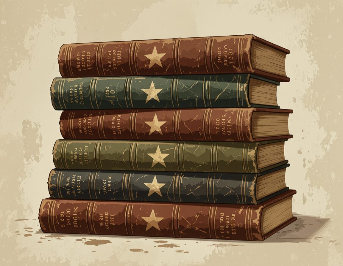 Vintage Textbooks with Military Insignia in Digital Art Styl...