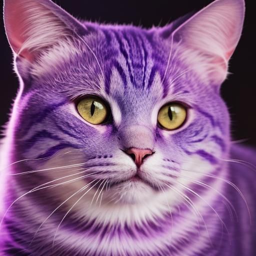 Purple cat with magenta pink stripes& whimsical vibes& cute vibes& magical vibes& strange vibes