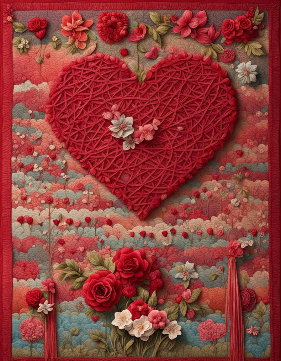 Valentine's Day Tapestry of Love and Roses