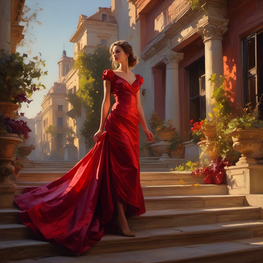 Woman in Red Dress, Dark Fantasy Concept Art