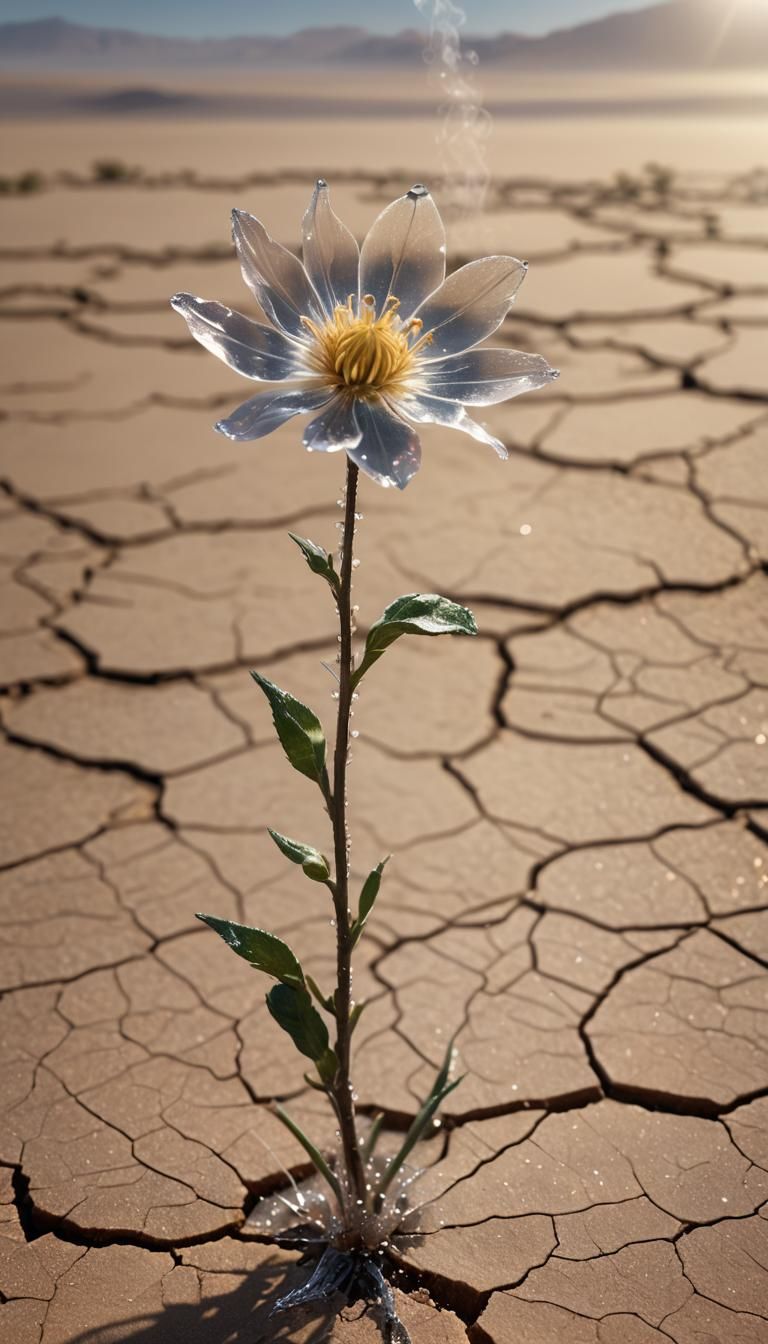 Delicate Steam Flower in Arid Desert, Octane Render
