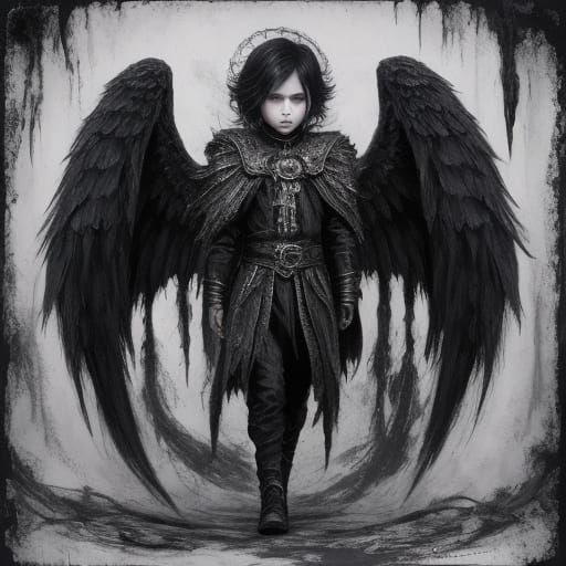 Dark Abstract Fallen Angel with Cosmic Hair