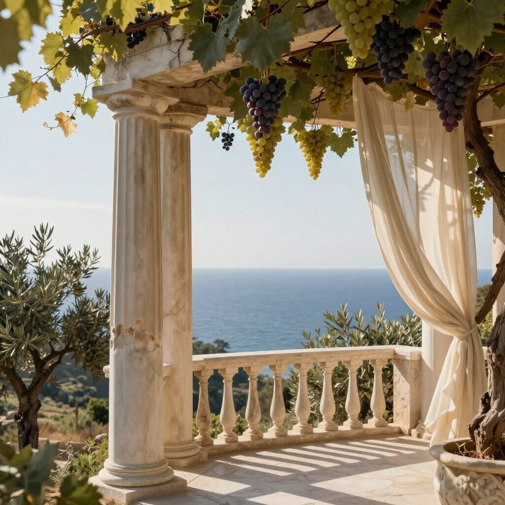 Ancient Greek Balcony Overlooking Mediterranean Sea