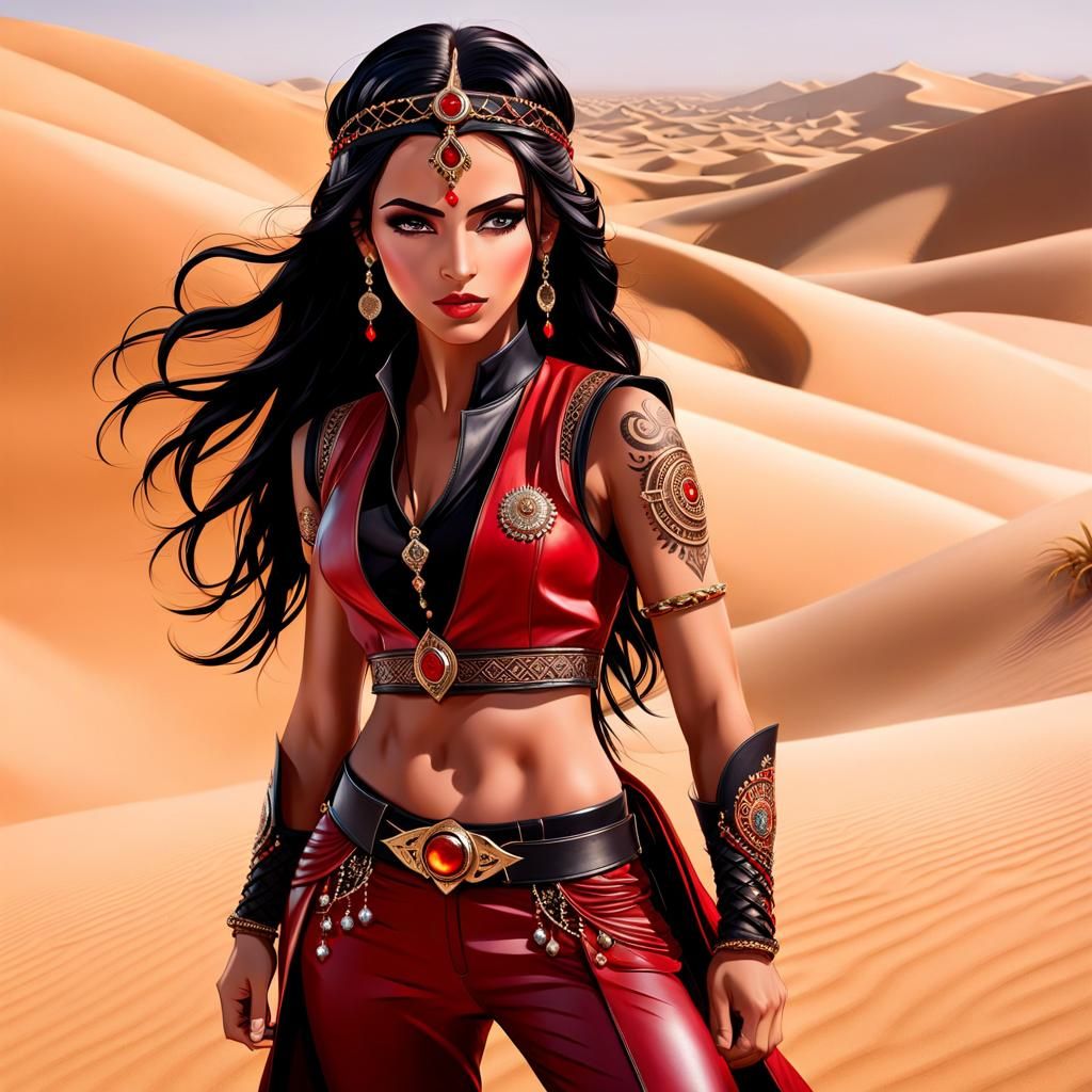 Arabian Warrior Princess with Cutlass in Desert