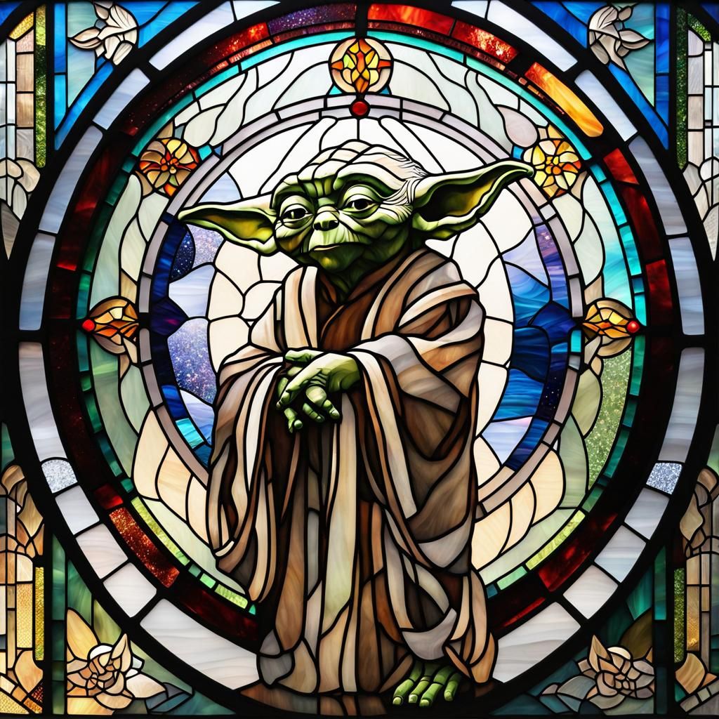 Stained Glass Yoda in Sci-Fi Star Wars Style