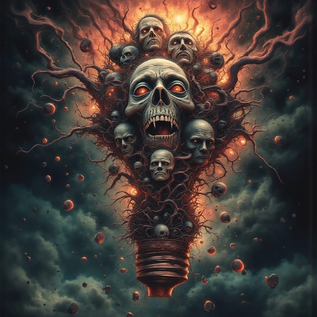 Nightmarish Mindscape Inside a Grinning Man's Head