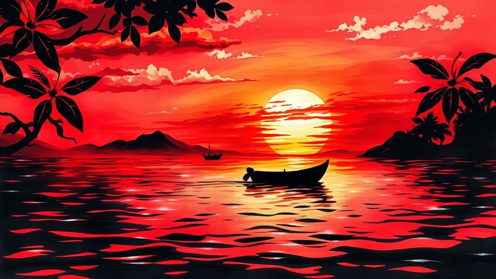 Surreal Tropical Sunset with Expressive Brushstrokes