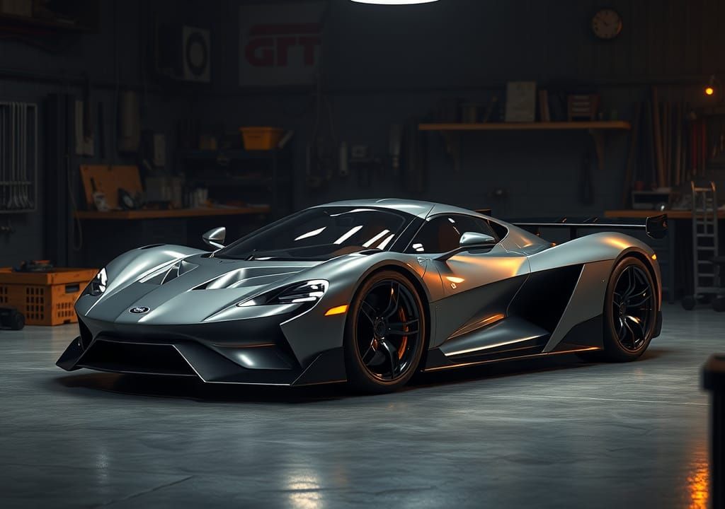 Sleek Supercar in Dimly Lit Garage