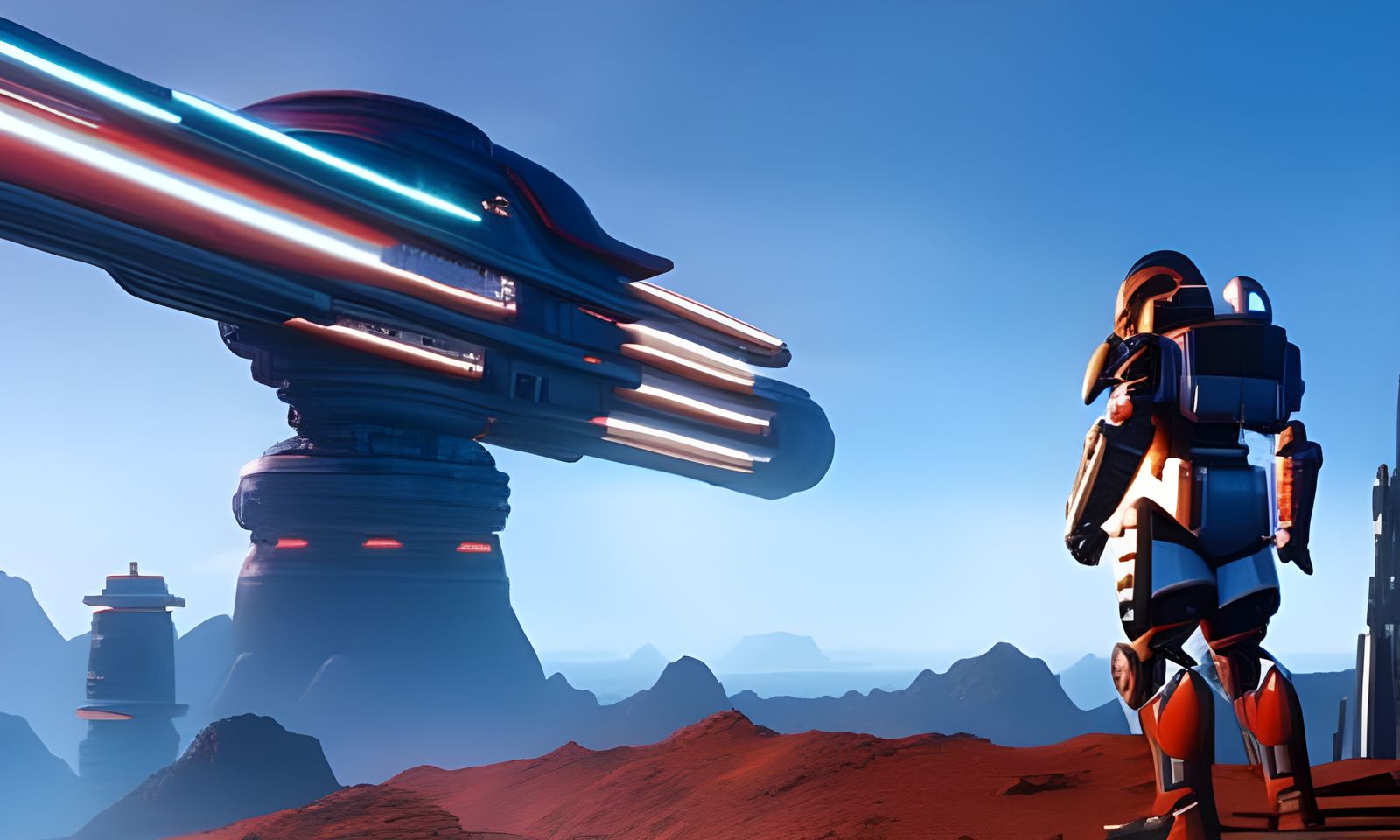 Astronaut Shogun on Desert Planet in Synthwave Style