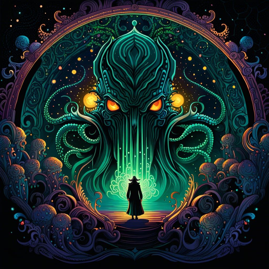 Hyperdetailed Cthulhu Vector Art with Glowing Particles