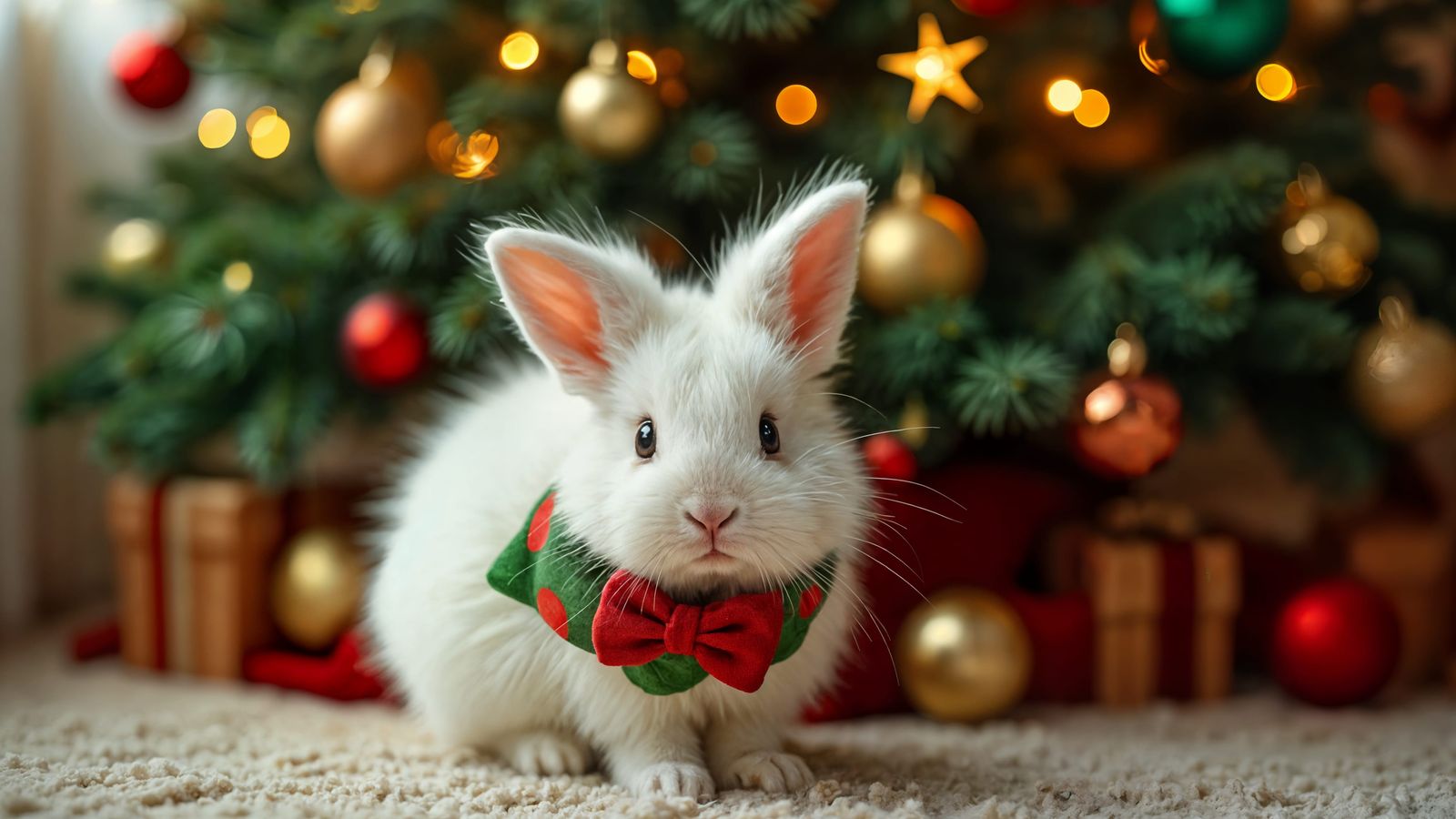 Surreal Christmas Wonderland Featuring an Adorable Bunny